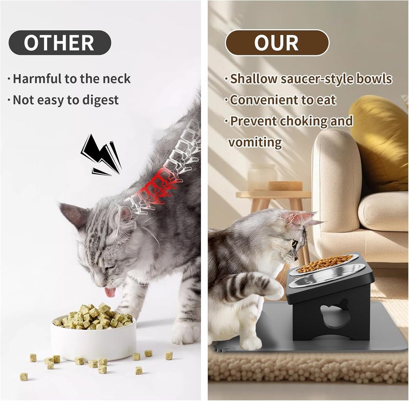 INNVVIS Elevated Cat Bowls with Silicone Mat, 15° Tilted Solid Wood Stand, Raised Stainless Steel Food & Water Dishes for Cats and Small Dogs, Anti-Vomiting Design(Natural) - Image 3